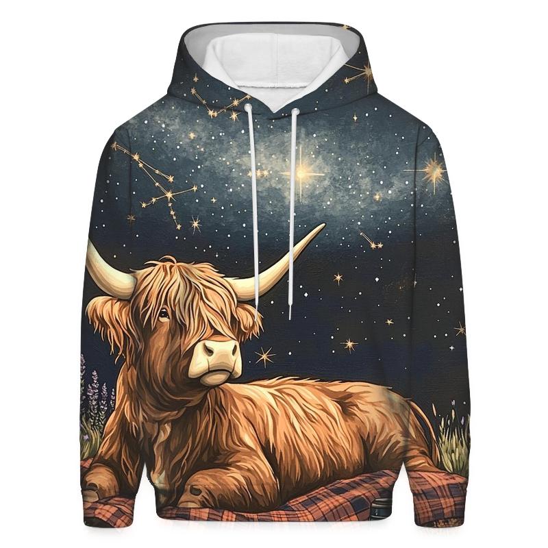 Highland Cow Stargazer On A Blanket printed hoodies