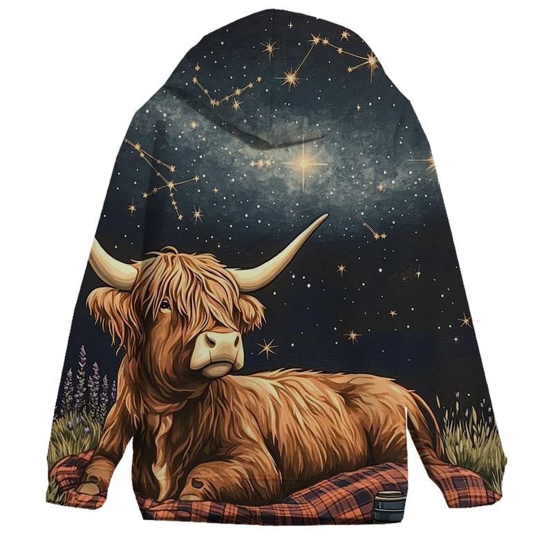 Highland Cow Stargazer On A Blanket printed hoodies