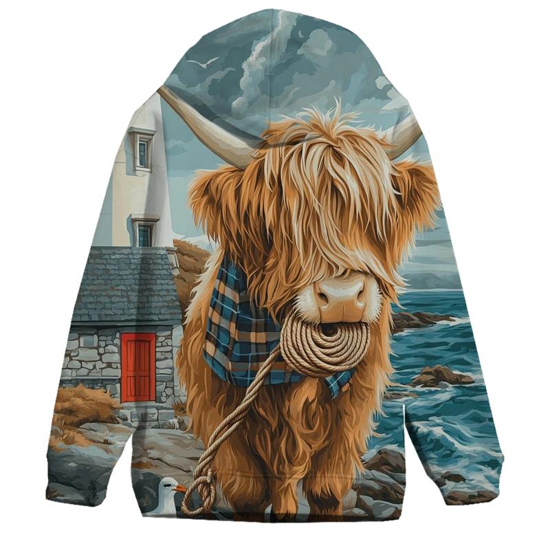 Highland Cow Lighthouse Keeper Helper zip-up hoodies