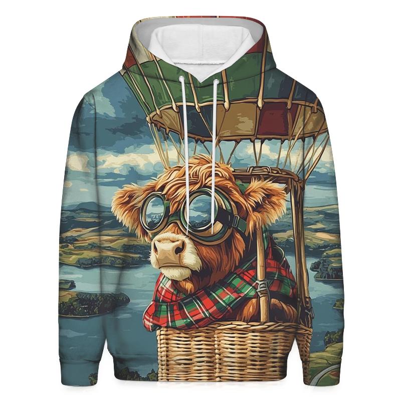 Highland Cow Balloon Ride Over The Loch hoodie styles