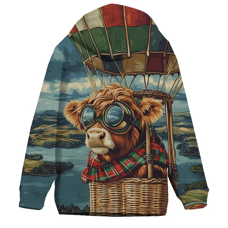 Highland Cow Balloon Ride Over The Loch hoodie styles
