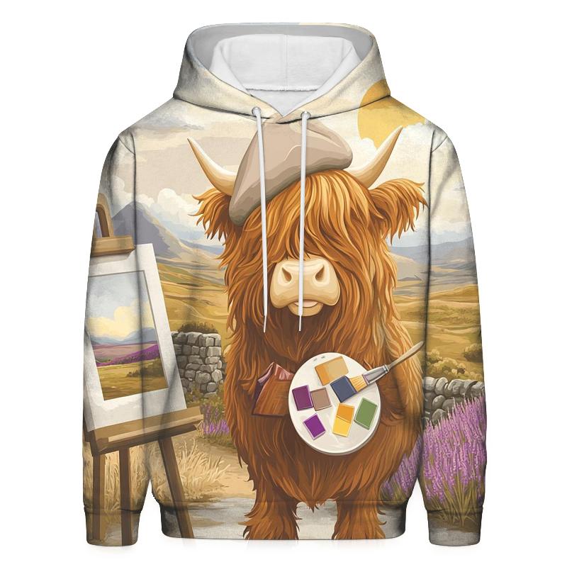 Highland Cow Art Student With Easel custom hoodies