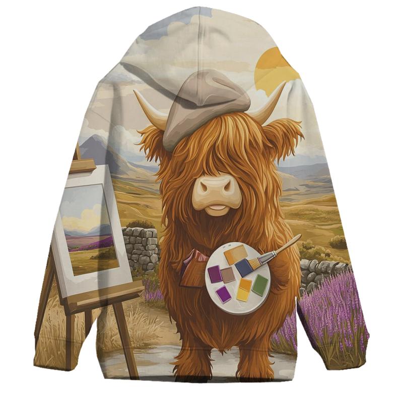 Highland Cow Art Student With Easel custom hoodies