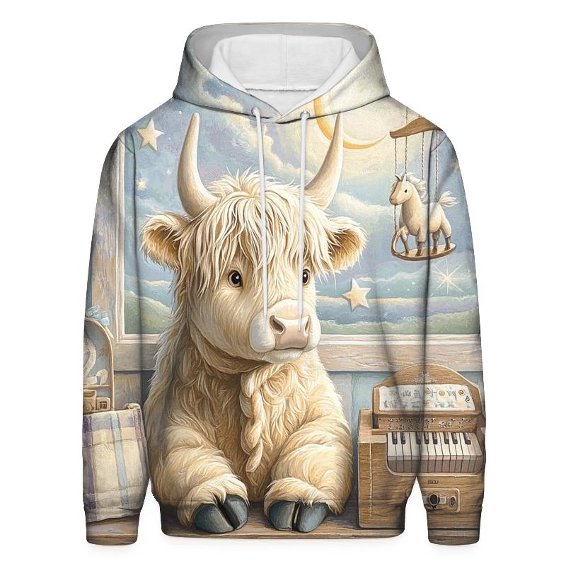 Highland Cow Music Box In The Nursery pullover hoodies