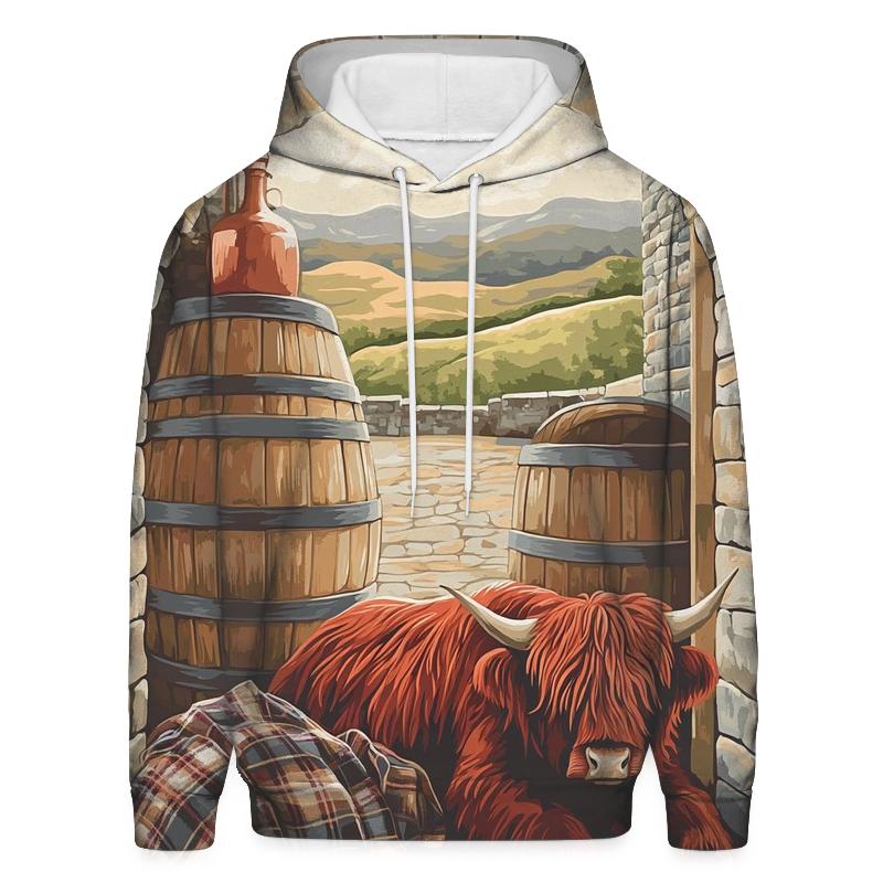 Highland Cow At The Whisky Barrel Rest zip-up hoodies