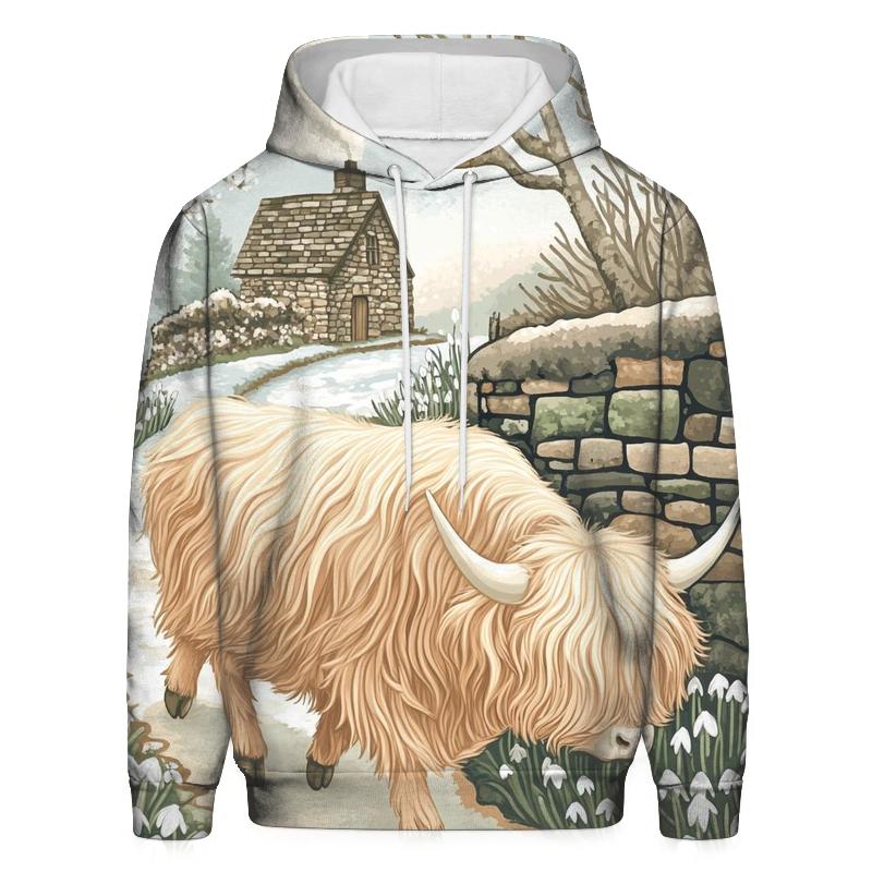 Highland Cow Snowdrop Path In Early Spring lightweight hoodies