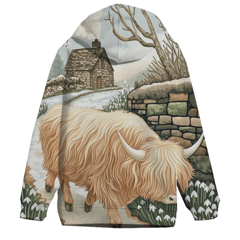 Highland Cow Snowdrop Path In Early Spring lightweight hoodies