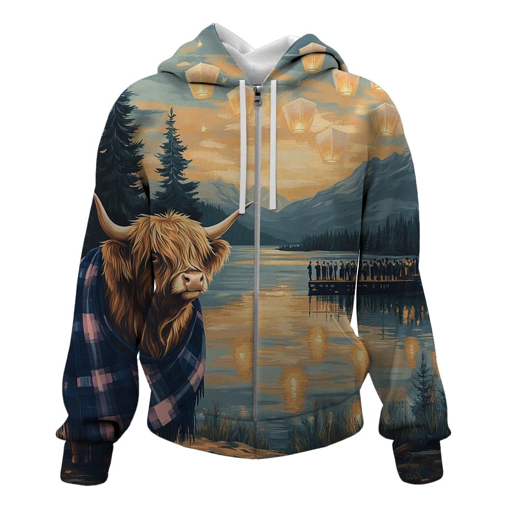 Lantern Festival With Highland Cow Glow printed hoodies
