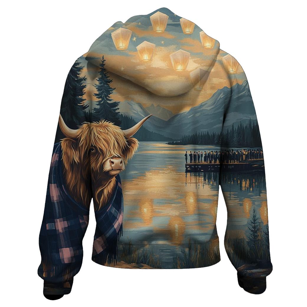Lantern Festival With Highland Cow Glow printed hoodies