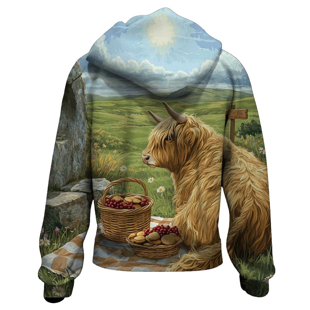 Stone Circle Picnic, Highland Cow Companion hoodie styles