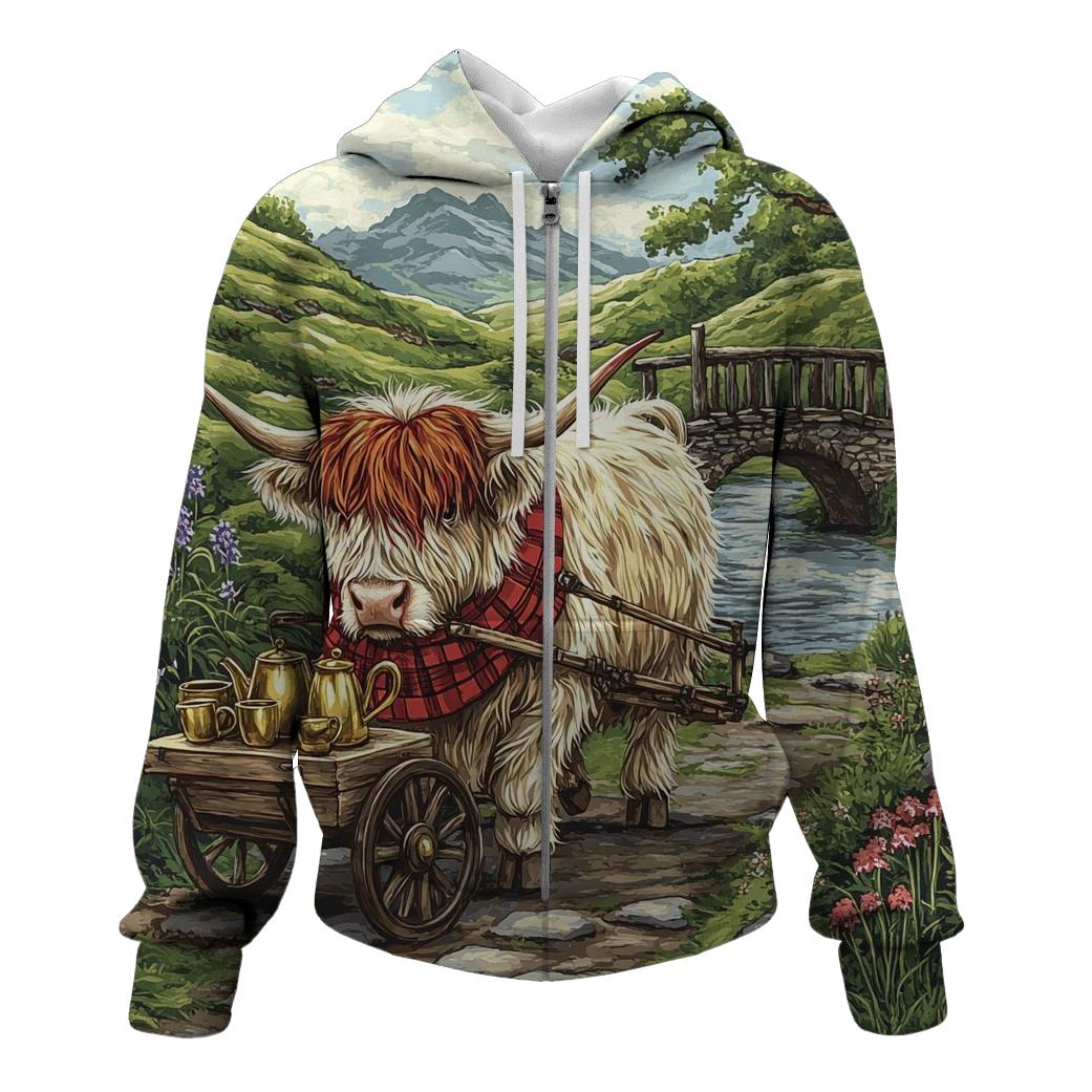 Highland Cow Tea Cart In The Glen designer hoodies