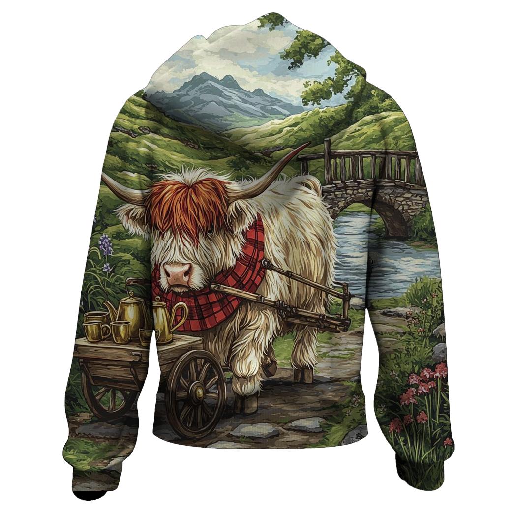 Highland Cow Tea Cart In The Glen designer hoodies