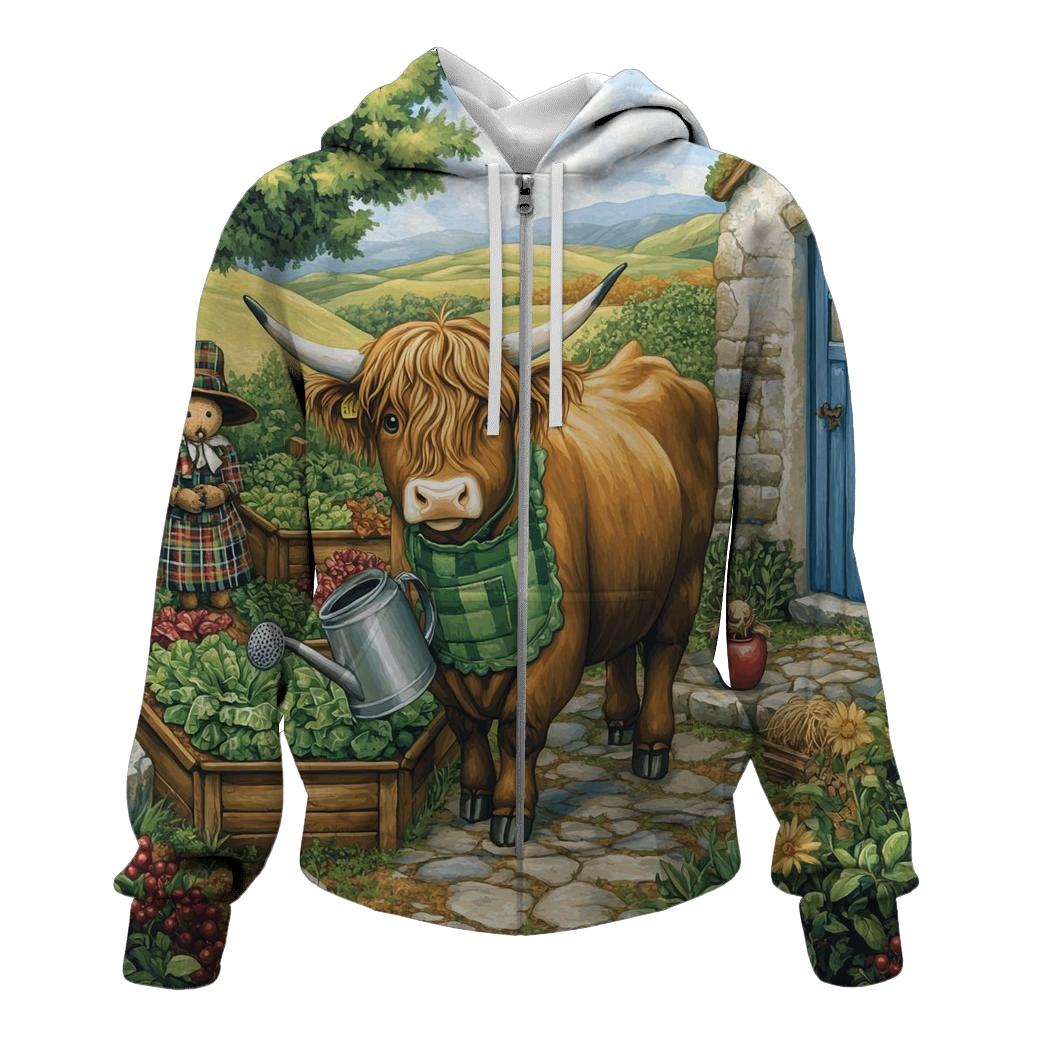 Highland Cow Gardener In A Cottage Plot designer hoodies