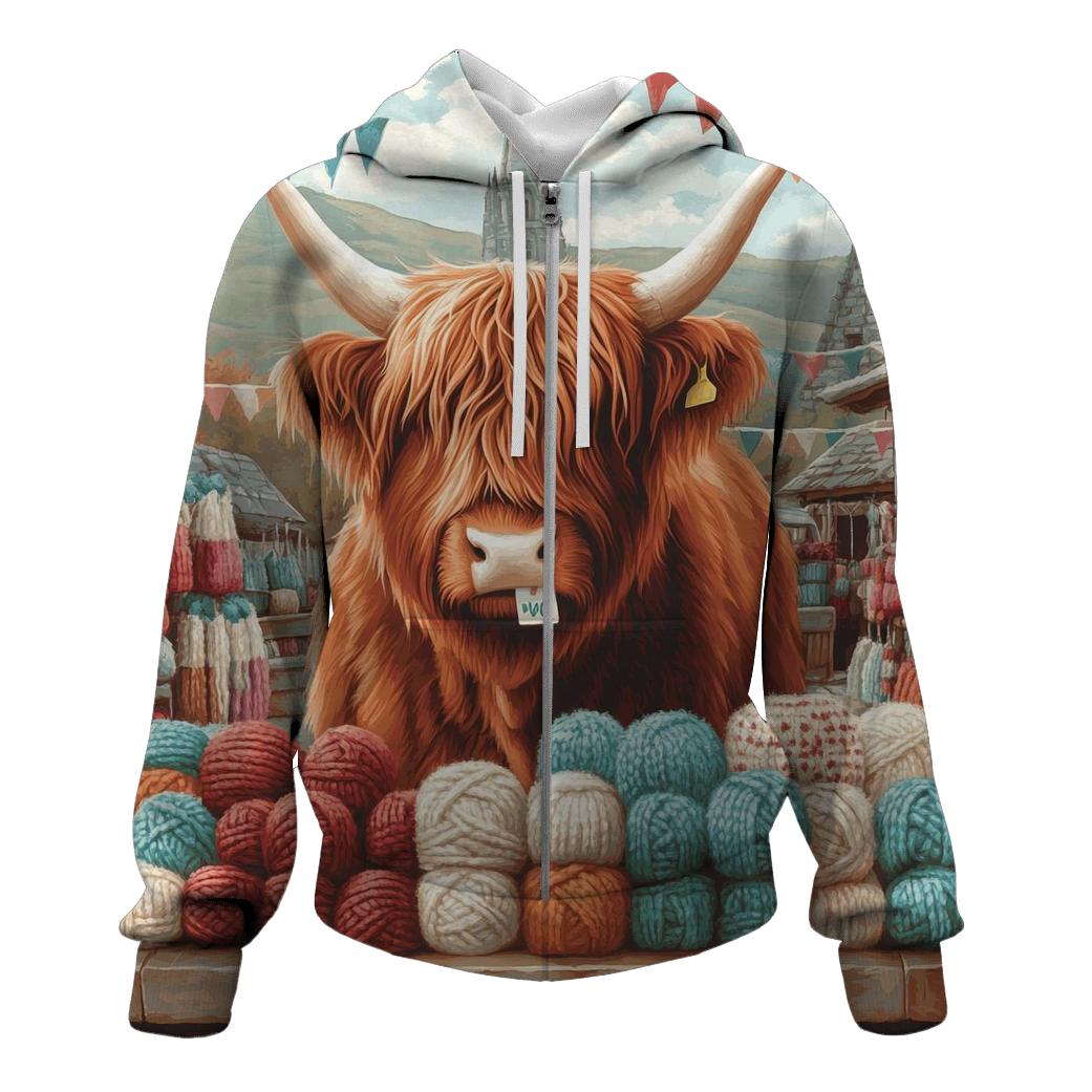 Highland Cow At The Wool Fair Stall hoodie styles