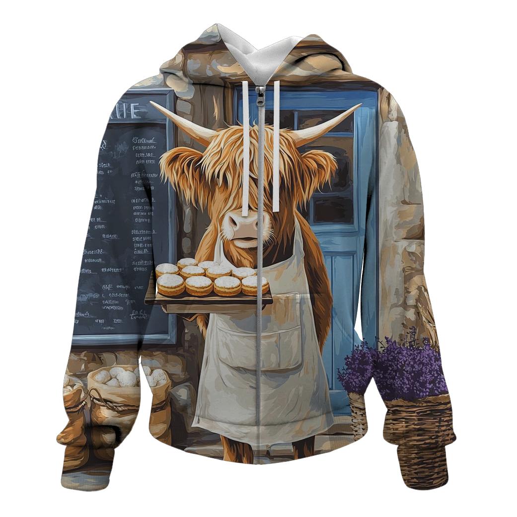 Highland Cow Baker With Oatcake Tray pullover hoodies