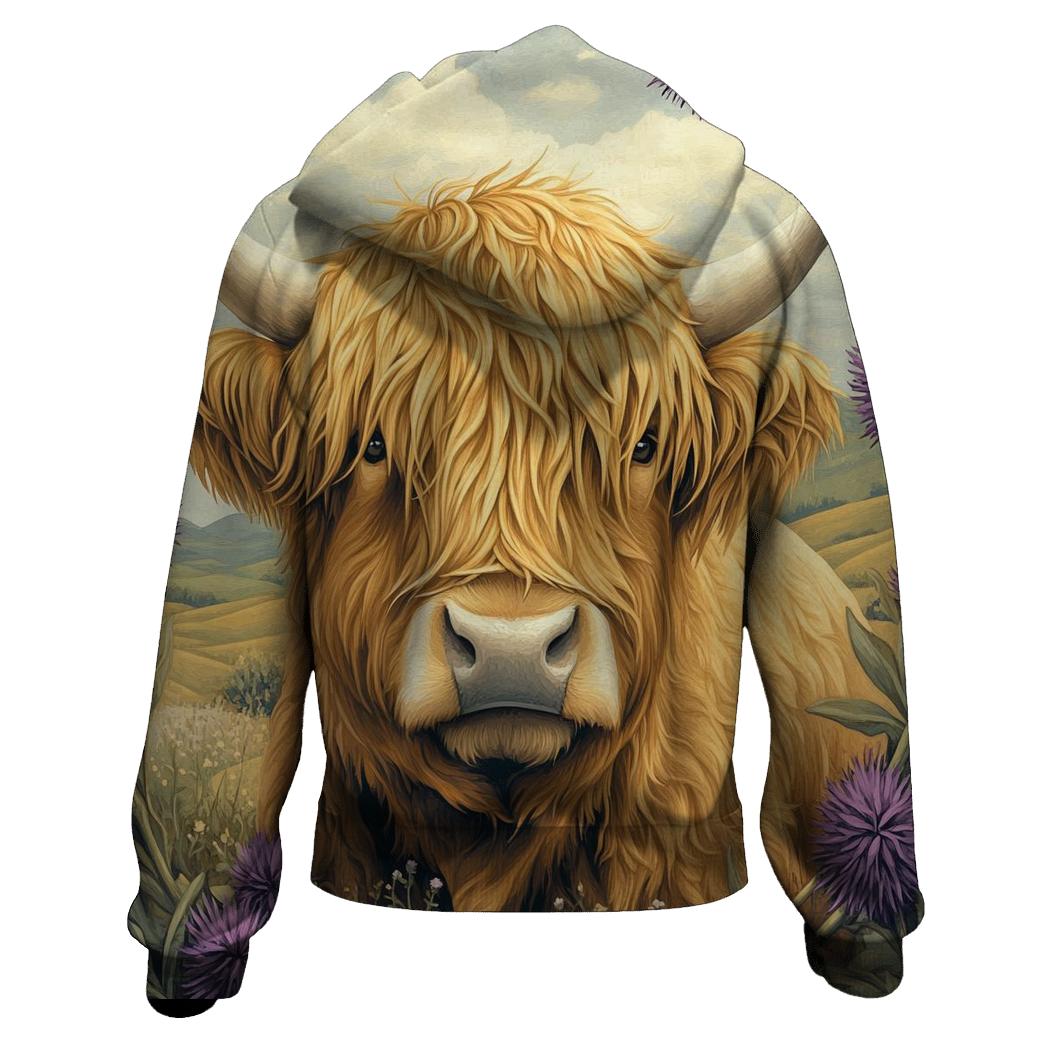 Highland Cow In Thistle Meadow Portrait custom hoodies
