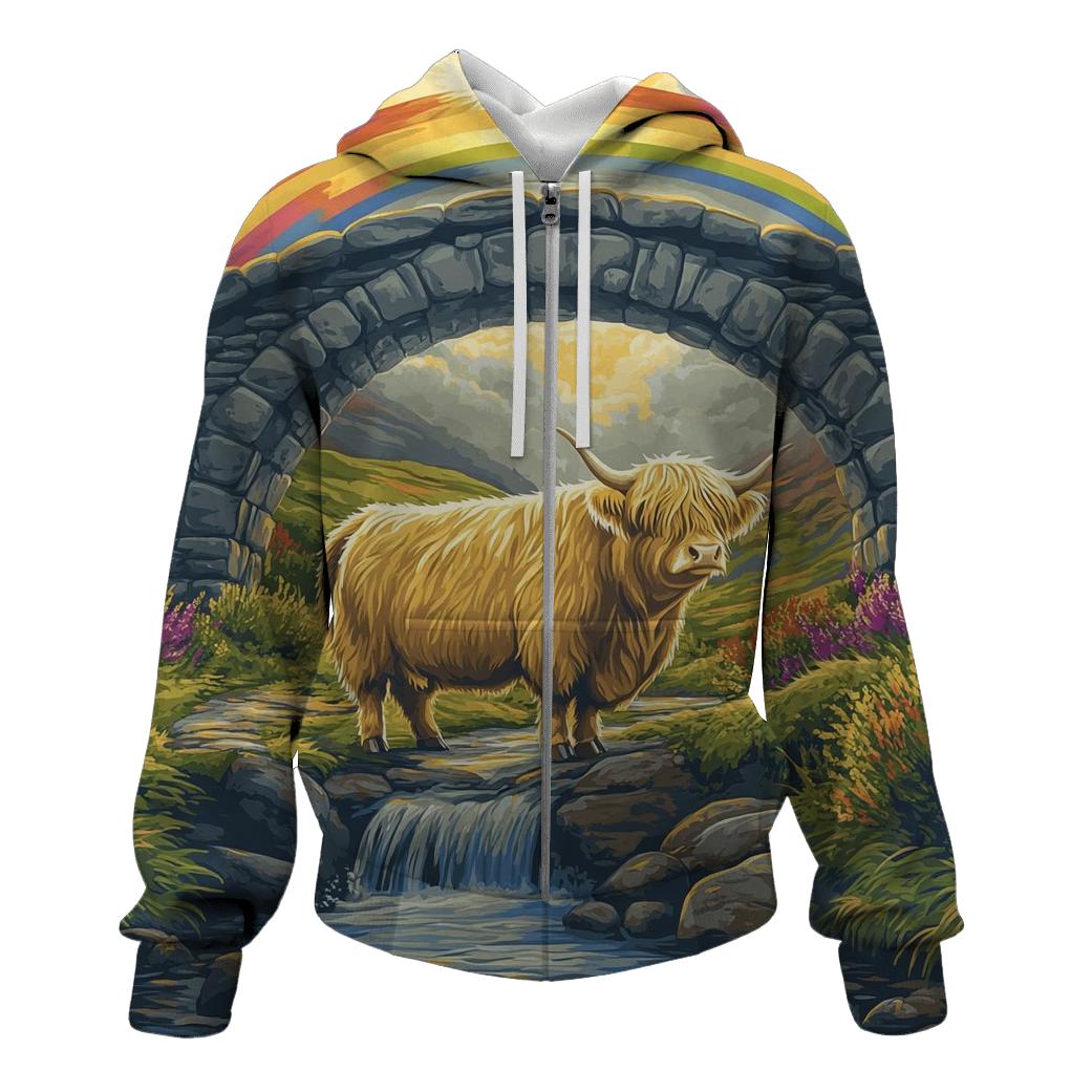 Highland Cow Under The Rainbow Bridge Arch hoodies fashion