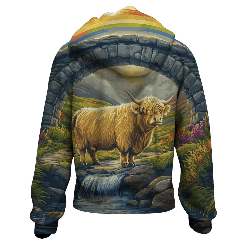Highland Cow Under The Rainbow Bridge Arch hoodies fashion