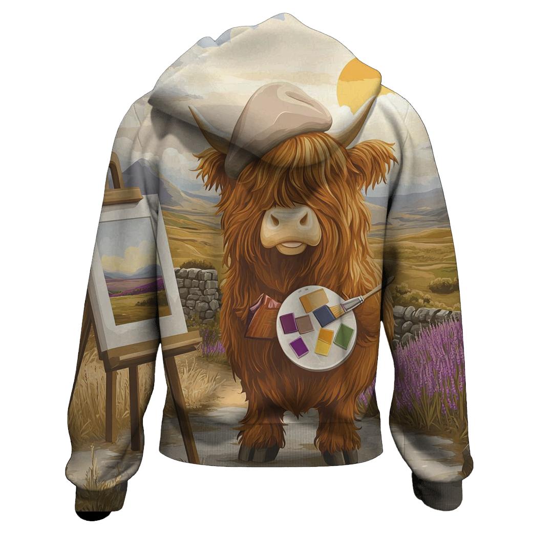 Highland Cow Art Student With Easel hoodie styles