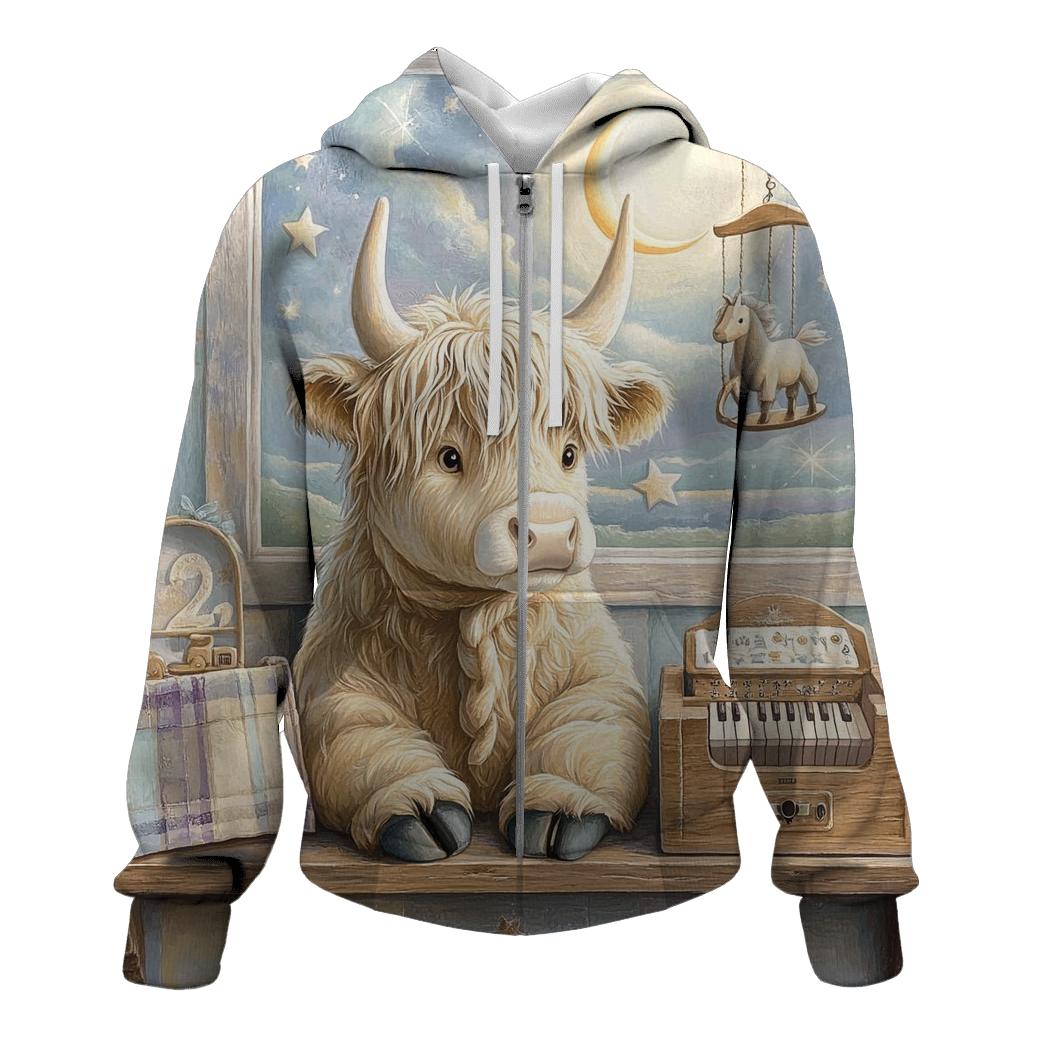 Highland Cow Music Box In The Nursery graphic hoodies