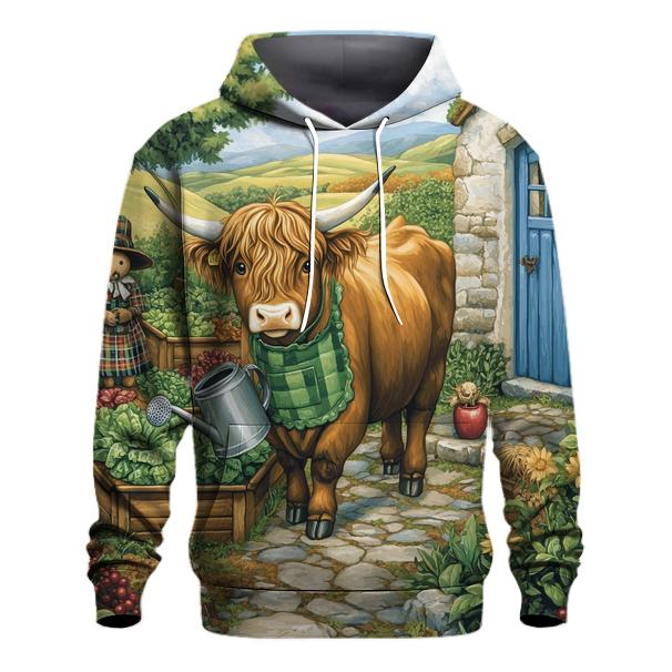 Highland Cow Gardener In A Cottage Plot zip-up hoodies