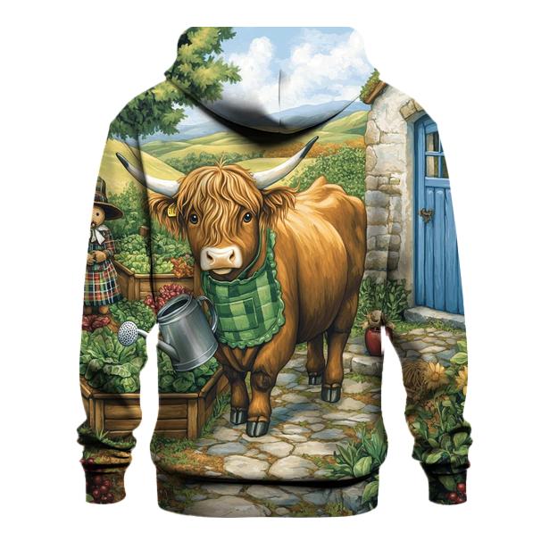 Highland Cow Gardener In A Cottage Plot zip-up hoodies