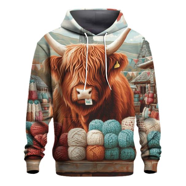 Highland Cow At The Wool Fair Stall printed hoodies