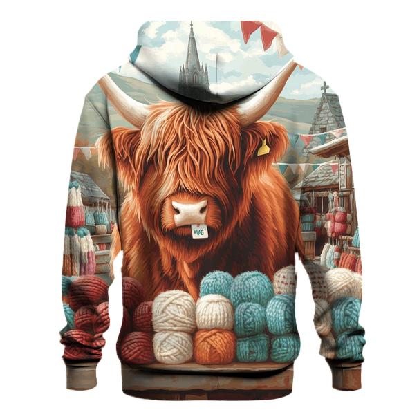 Highland Cow At The Wool Fair Stall printed hoodies