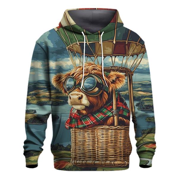 Highland Cow Balloon Ride Over The Loch heavyweight hoodies