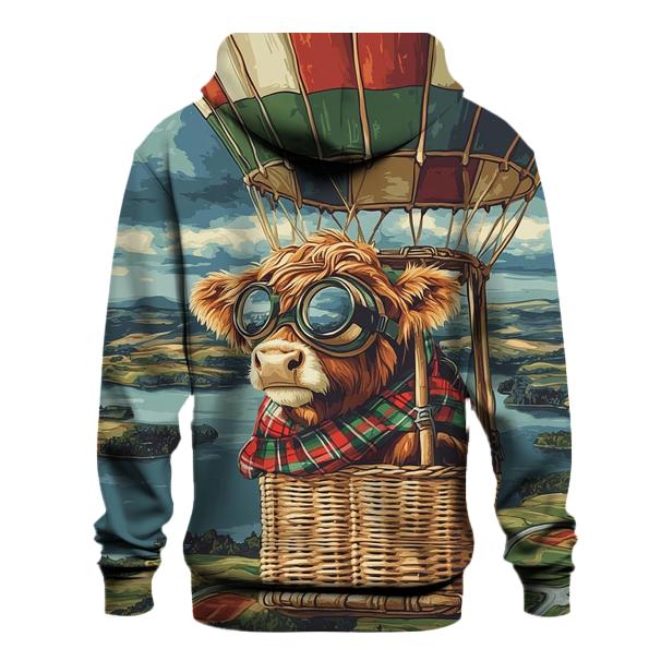 Highland Cow Balloon Ride Over The Loch heavyweight hoodies