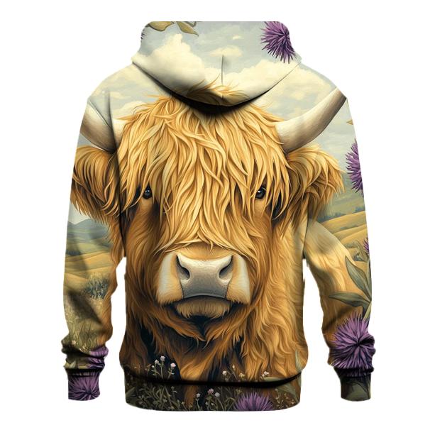Highland Cow In Thistle Meadow Portrait hoodies fashion