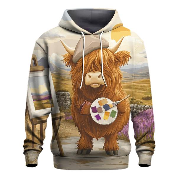 Highland Cow Art Student With Easel custom hoodies