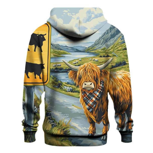 Highland Cow Crossing Sign At The Roadside lightweight hoodies