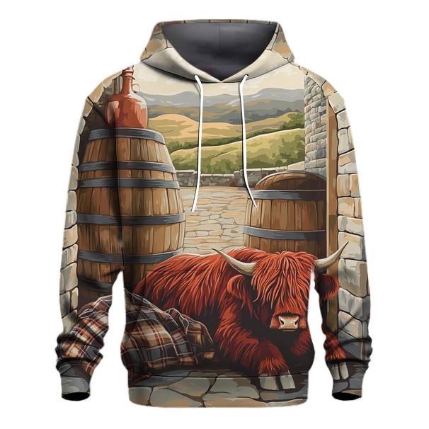 Highland Cow At The Whisky Barrel Rest graphic hoodies