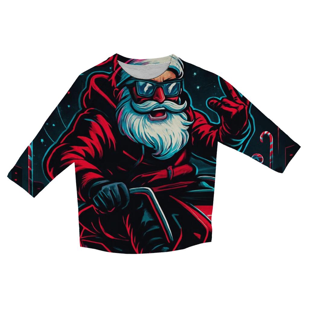 Neon Sleigh Drift Santa printed three quarter sleeve shirts