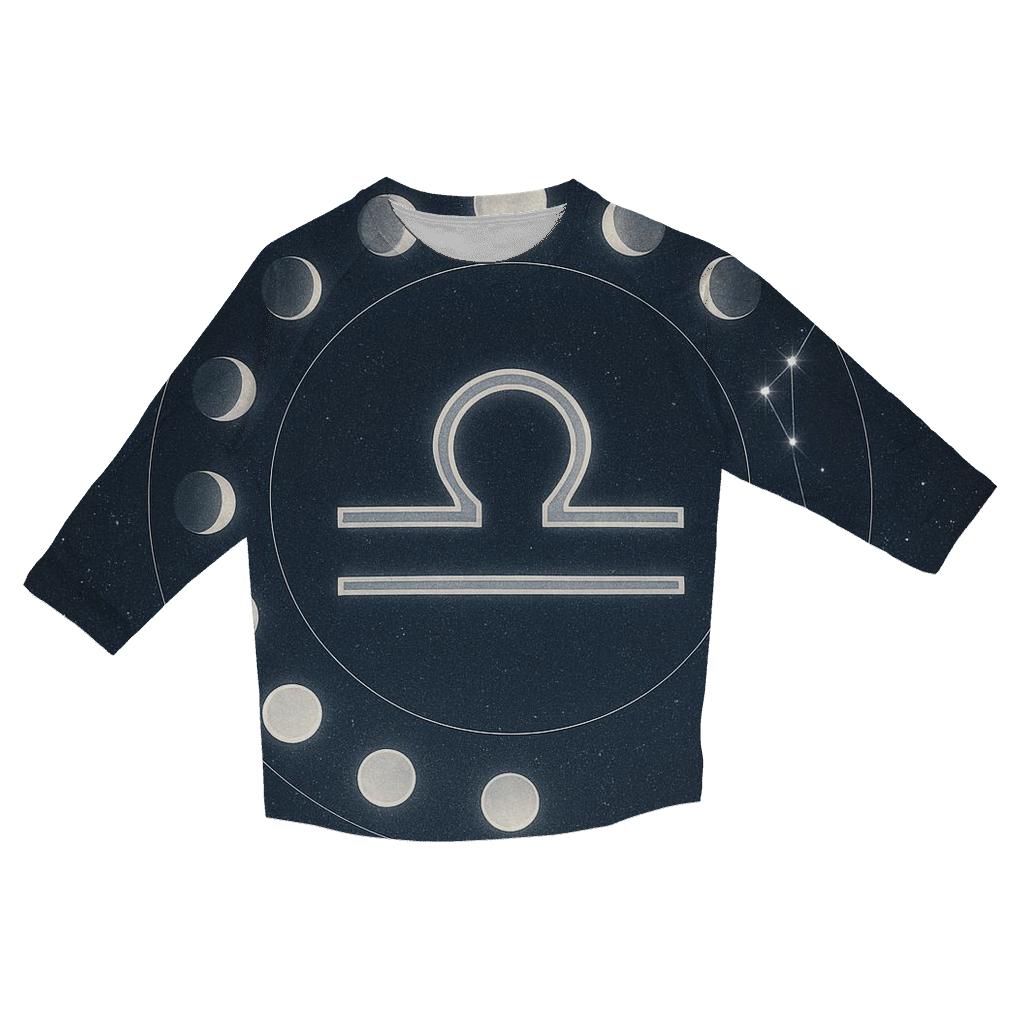 Libra Equinox Balance Halo With Moon Phases printed three quarter sleeve shirts