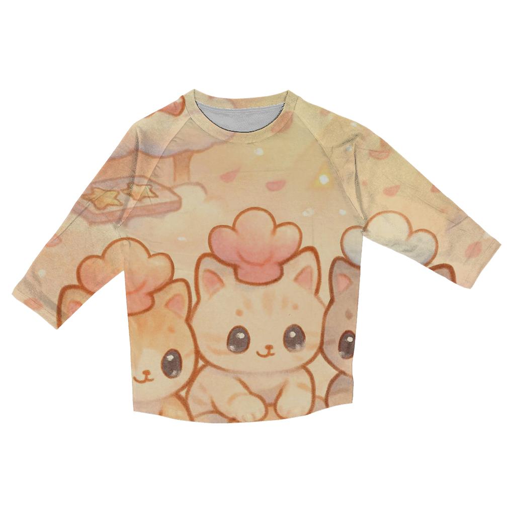 Sunrise Cloud Bakery Kittens printed three quarter sleeve shirts