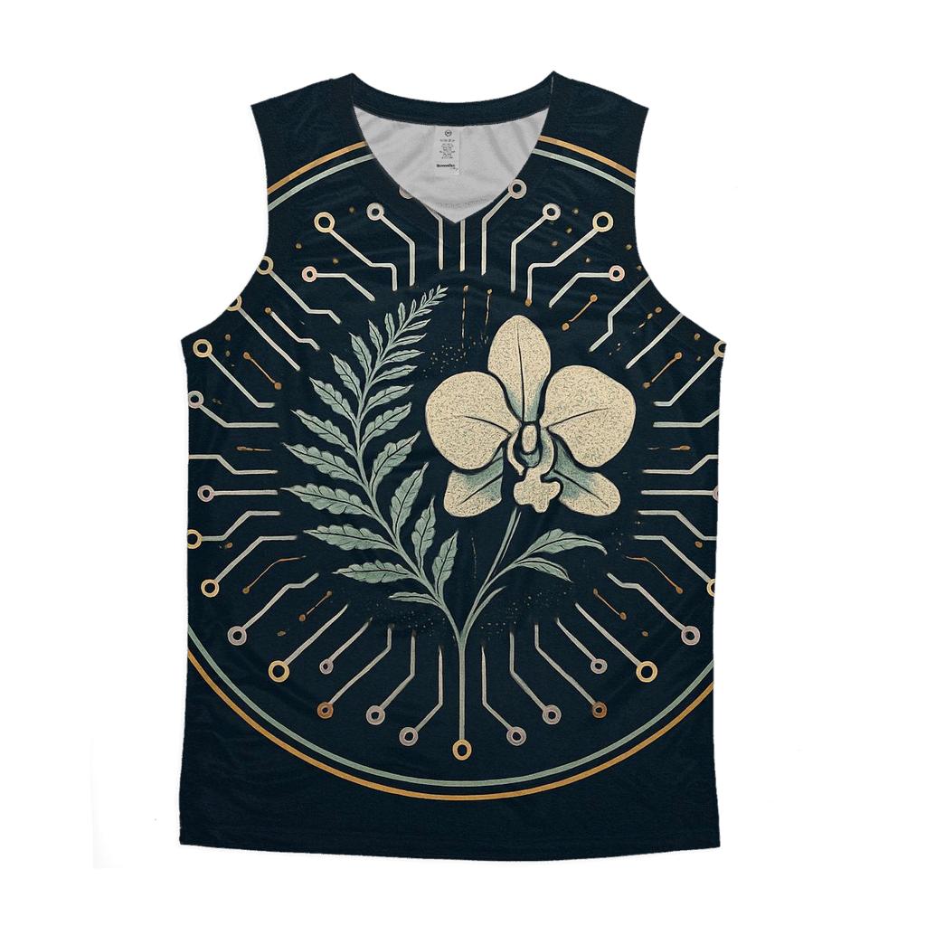 Midnight Botanical Circuit Emblem trendy fitted tank tops