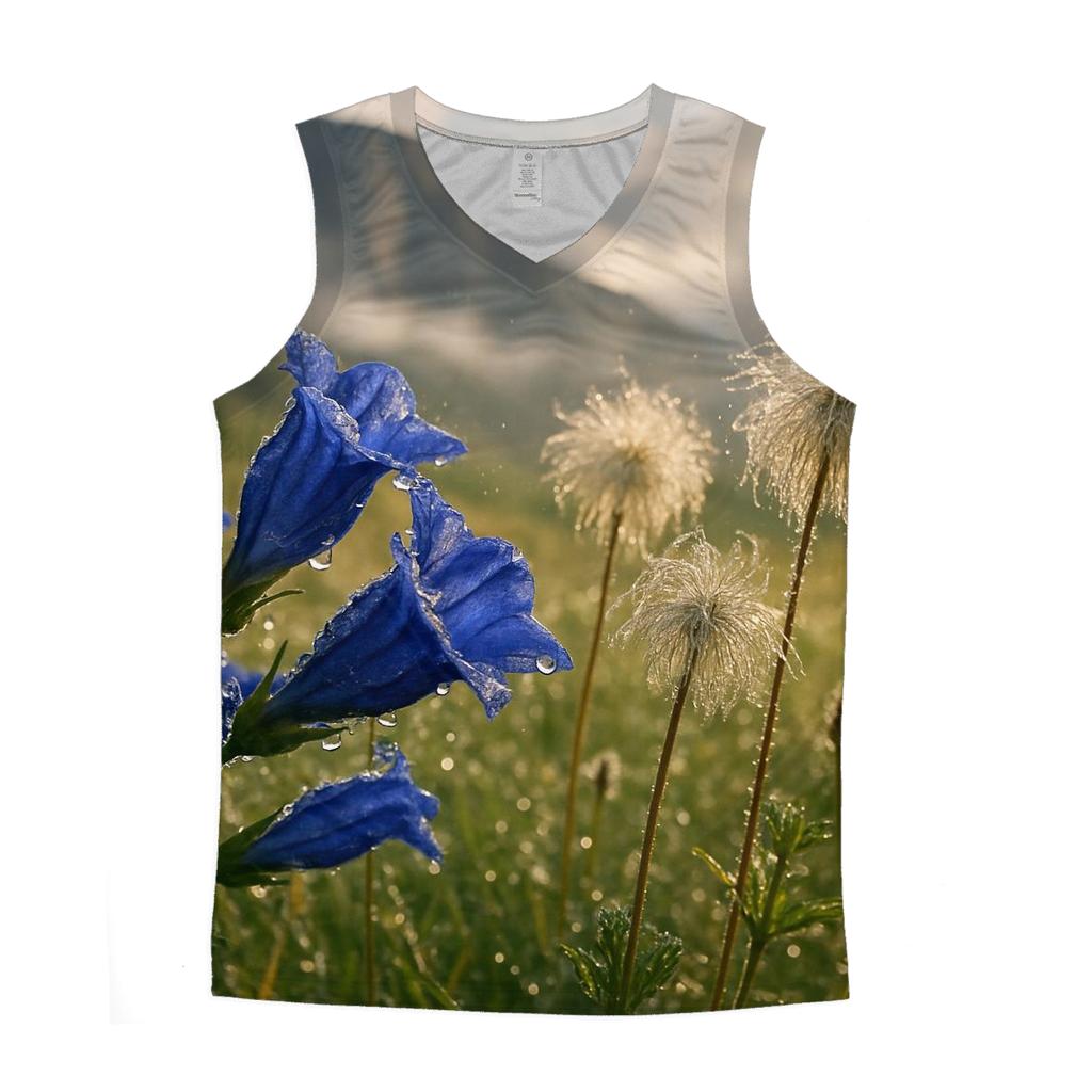 Storm Cleared Alpine Meadow With Gentian And Anemone Seedheads cotton sleeveless tops