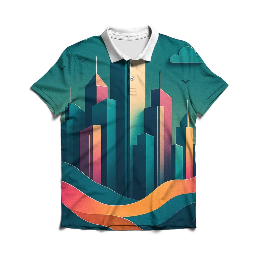 Prismatic Paper Cut City Mirage embroidered polo tops