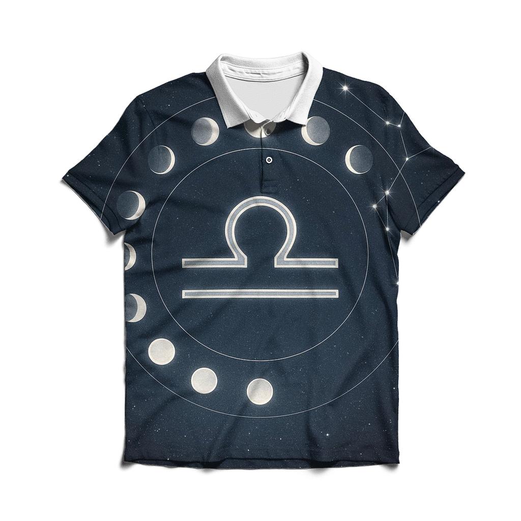 Libra Equinox Balance Halo With Moon Phases branded logo polo shirts