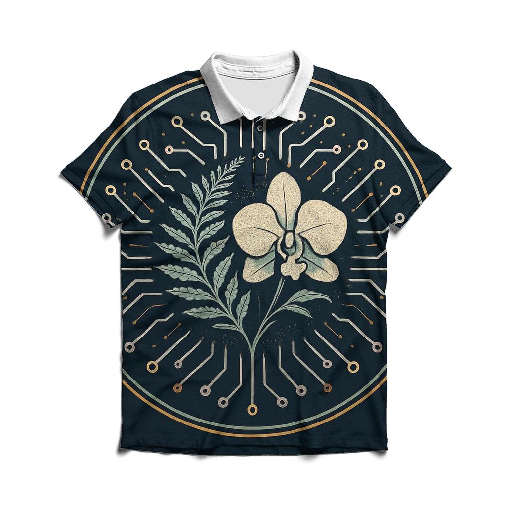 Midnight Botanical Circuit Emblem personalized polo shirts