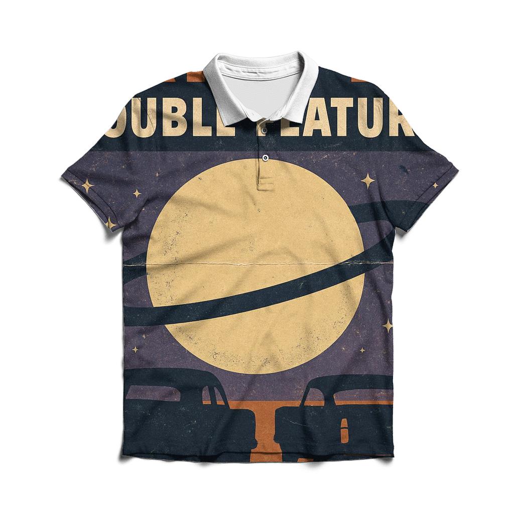Distressed Cosmic Drive In Double Feature Poster premium cotton polo shirts