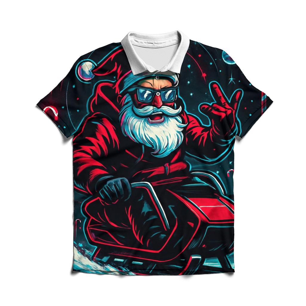 Neon Sleigh Drift Santa premium cotton polo shirts