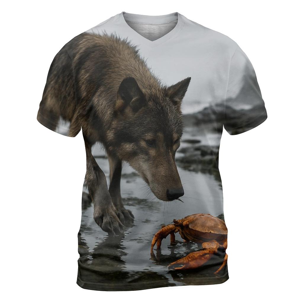 Coastal Wolf Foraging At Low Tide artistic all-over print tops