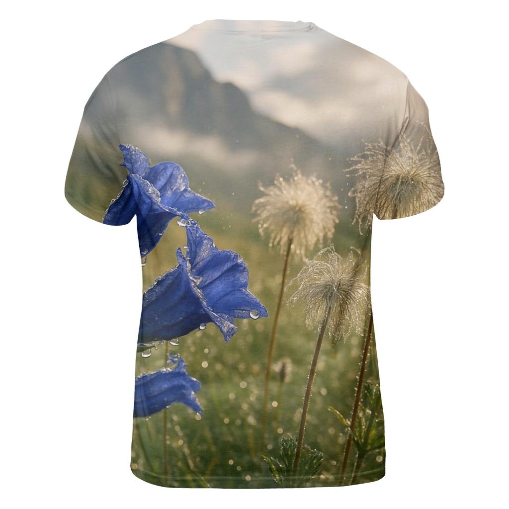 Storm Cleared Alpine Meadow With Gentian And Anemone Seedheads trendy printed shirt styles