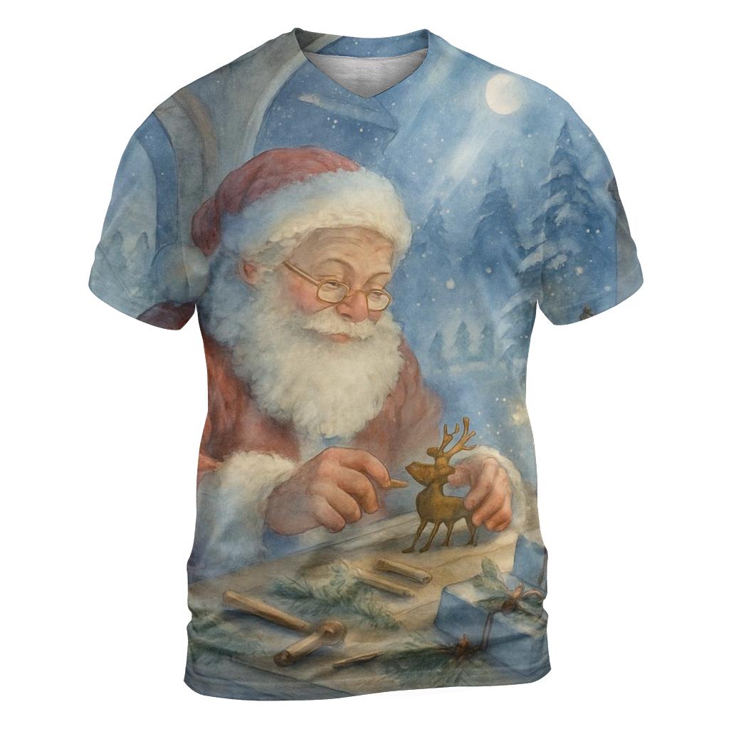 Workshop Moonlight Toymaker Santa statement graphic shirts