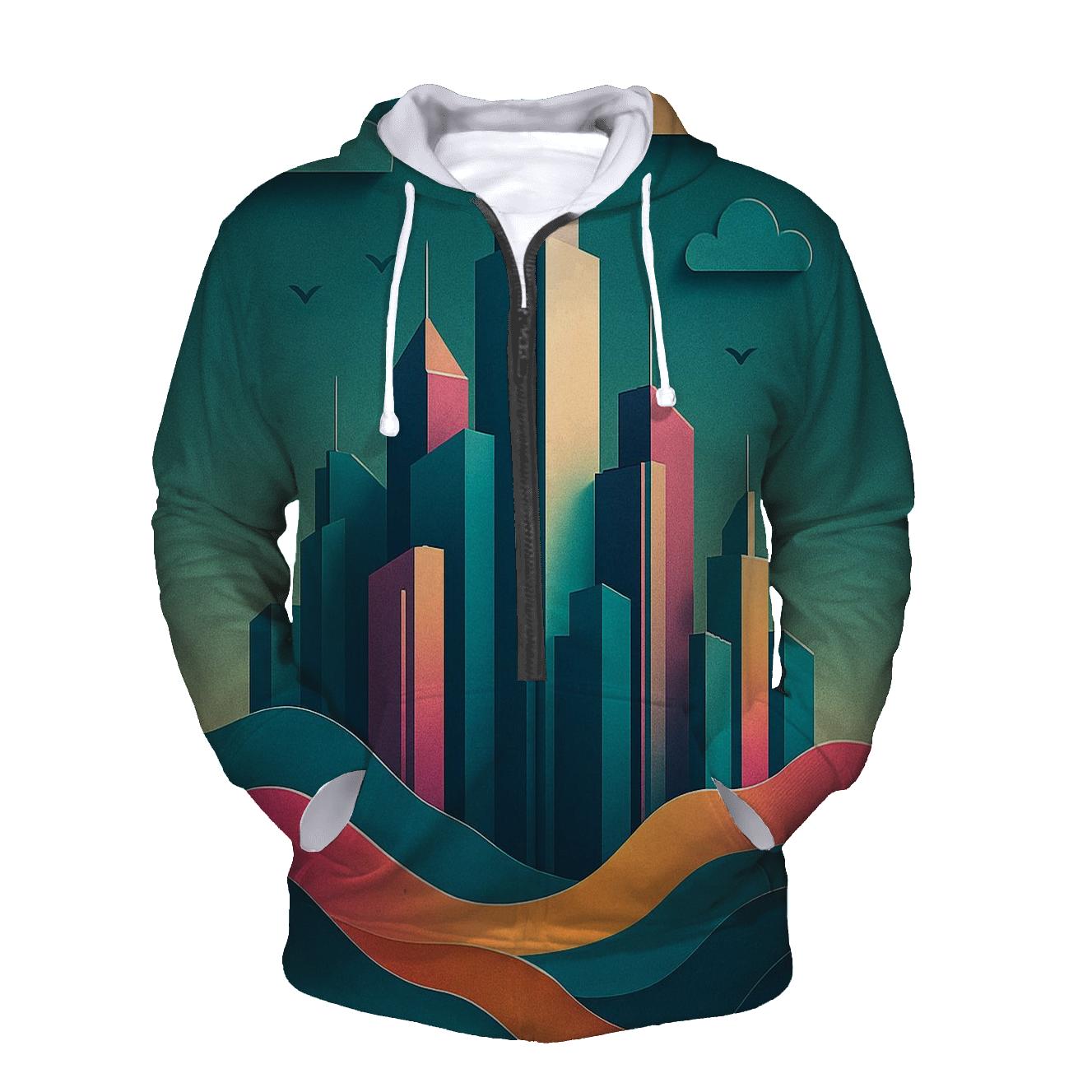 Prismatic Paper Cut City Mirage embroidered hoodies