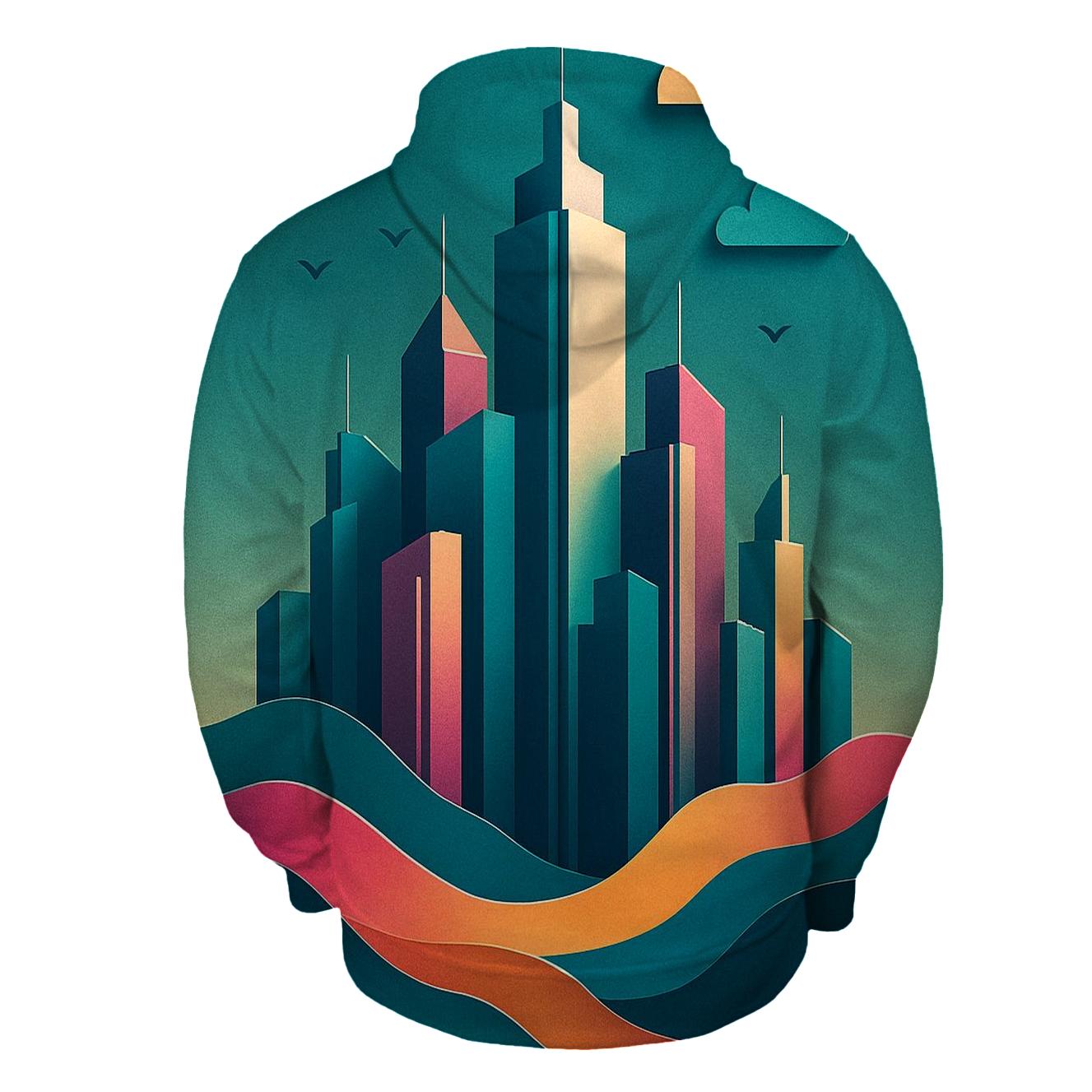 Prismatic Paper Cut City Mirage embroidered hoodies