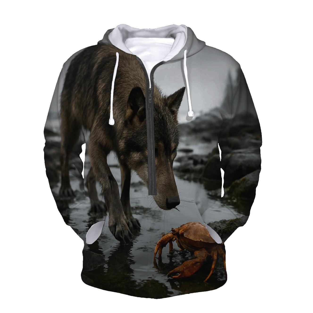 Coastal Wolf Foraging At Low Tide printed hoodies